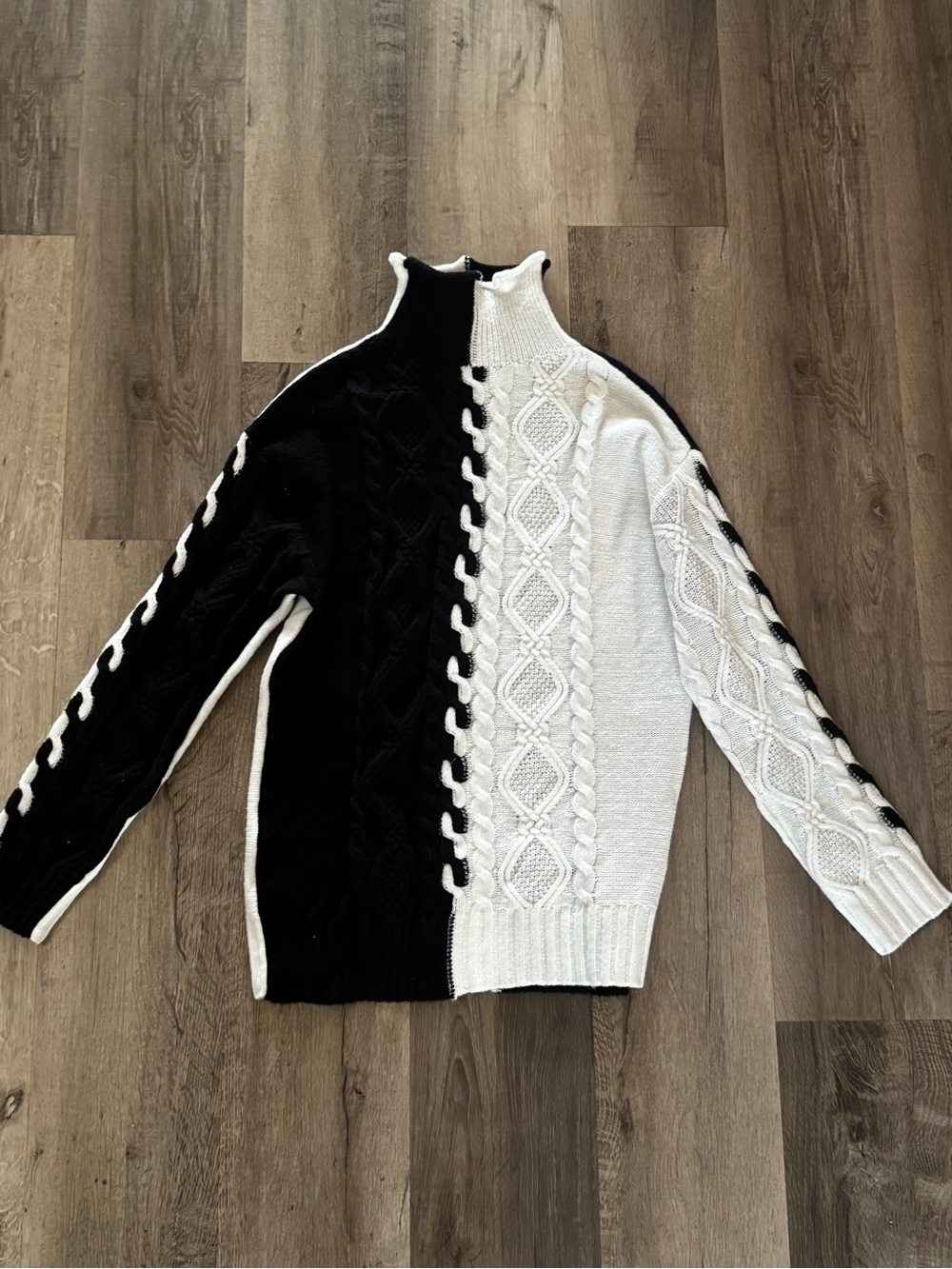 Black & White Cable Knit Half-Zip Sweater